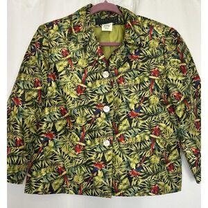 Collection Herve‎ Benard Silk Short Jacket Size 8 Button Up Jimmy Buffett Parrot
